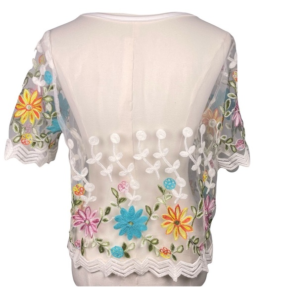 Embroidered Floral Top Size XL Sheer Tulle Background 
Boho Beach Party Garden - Picture 5 of 11